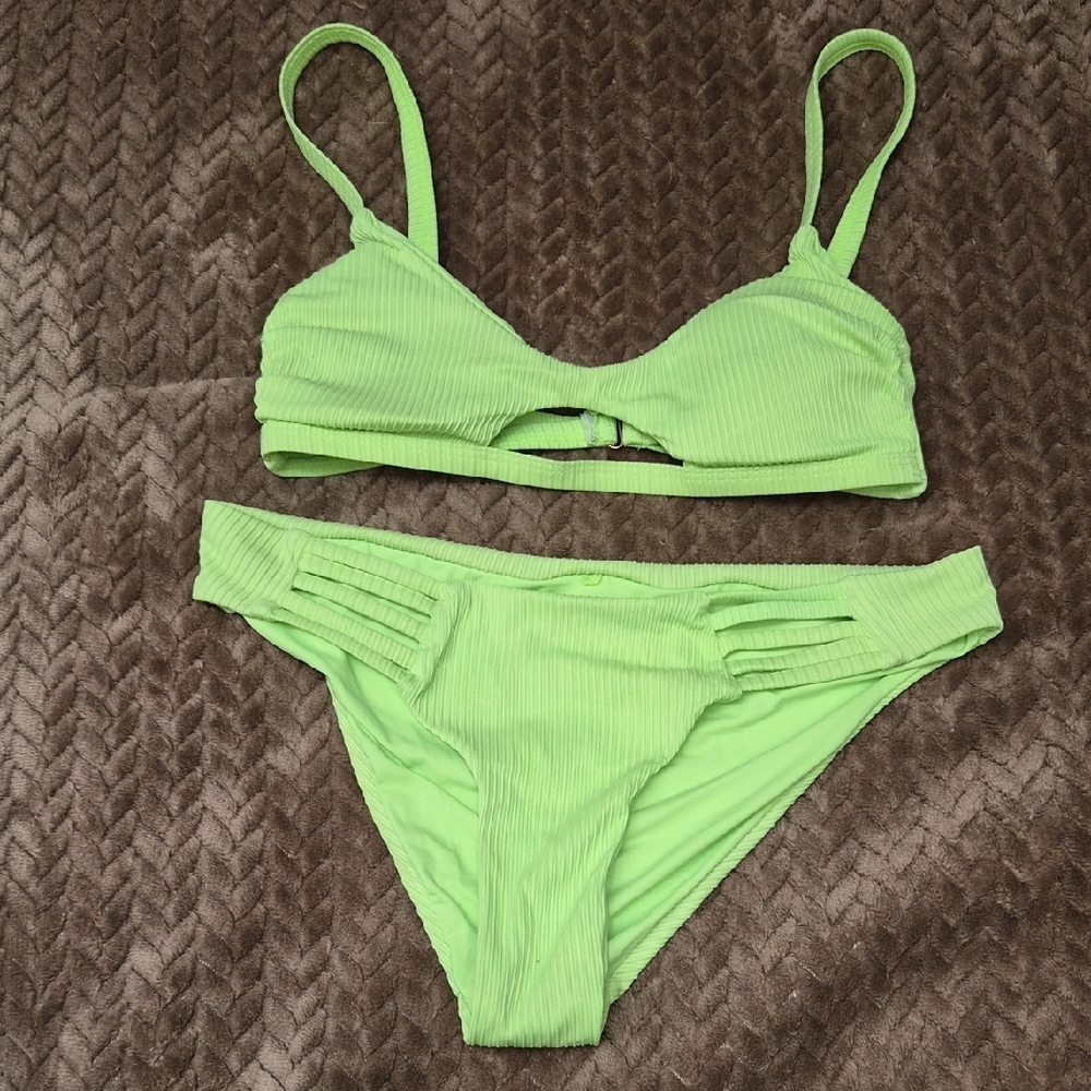 Green Ribbed Bikini Set